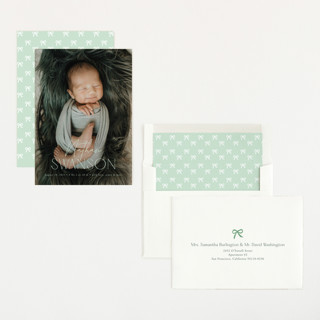 This is a mint birth announcements with standard by Yaling Hou Suzuki called focus printing on recycled smooth signature in standard