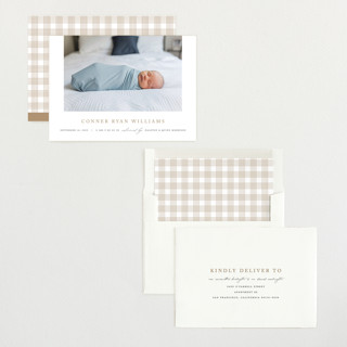 This is a sand birth announcements with standard by Pixel and Hank called dreamer printing on recycled smooth signature in standard