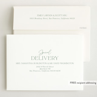 This is a mint birth announcements with standard by Melissa Egan of Pistols called refined printing on recycled smooth signature in standard