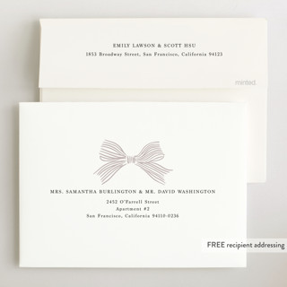 This is a stone birth announcements with standard by Stephanie Hawkes called ribbon bow frame printing on recycled smooth signature in standard