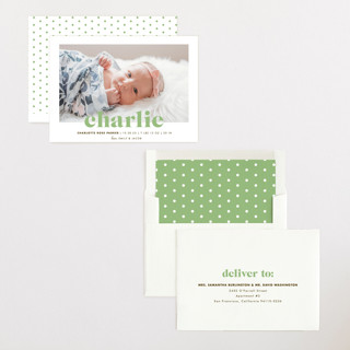 This is a lime birth announcements with standard by Shirley Lin Schneider called bold nickname printing on recycled smooth signature in standard