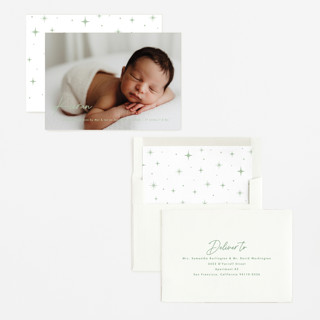 This is a shamrock birth announcements with standard by chocomocacino called raclette printing on recycled smooth signature in standard
