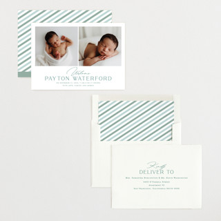 This is a teal birth announcements with standard by chocomocacino called gujiya printing on recycled smooth signature in standard