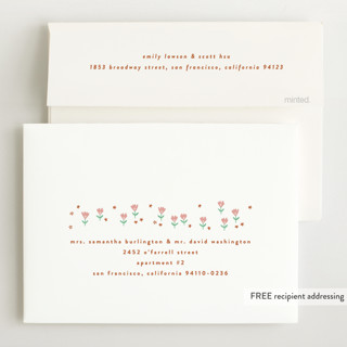 This is a spring birth announcements with standard by Phrosné Barwood called tiny blooms printing on recycled smooth signature in standard