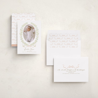 This is a vintage rose birth announcements with standard by Susan Zinader called floral crest printing on recycled smooth signature in standard