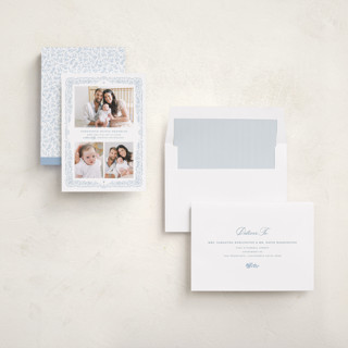 This is a powder birth announcements with standard by Paper Raven Co. called constance printing on recycled smooth signature in standard