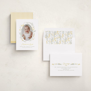 This is a lemon birth announcements with standard by Erin L. Wilson called dainty wreath printing on recycled smooth signature in standard