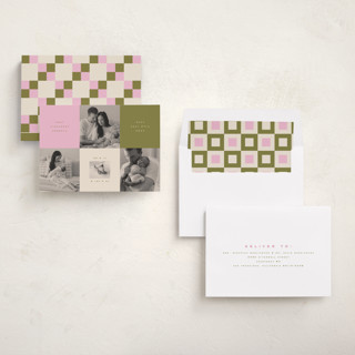 This is a sweet matcha birth announcements with standard by Anastasia Makarova called colorblocks printing on recycled smooth signature in standard