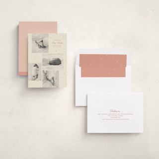 This is a peach birth announcements with standard by Ellen Schlegelmilch called tiny polka dots printing on recycled smooth signature in standard