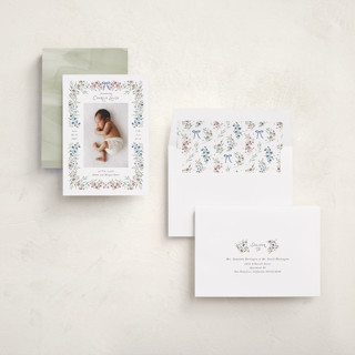 This is a garden birth announcements with standard by Kate Ahn called provence printing on recycled smooth signature in standard