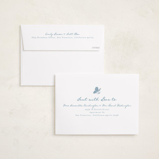 This is a duck egg birth announcements with standard by Vera Lim called vintage love printing on recycled smooth signature in standard