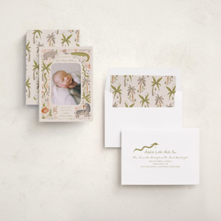This is a canopy birth announcements with standard by Vera Lim called hello safari printing on recycled smooth signature in standard