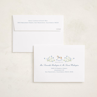 This is a cornflower birth announcements with standard by Sarah Knight called theodore printing on recycled smooth signature in standard