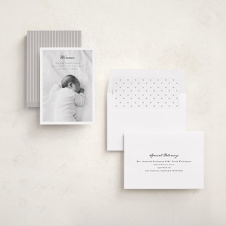 This is a noir birth announcements with standard by Emily Sabol Goss called simplicity printing on recycled smooth signature in standard