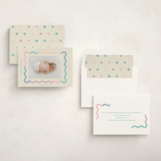 This is a cream birth announcements with standard by Baumbirdy called wavy pastel frame printing on recycled smooth signature in standard