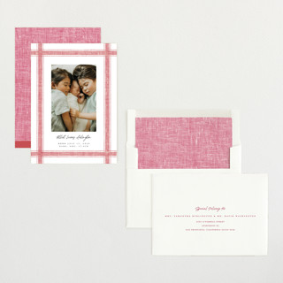 This is a berry birth announcements with standard by Kelly Schmidt called beach linen printing on recycled smooth signature in standard