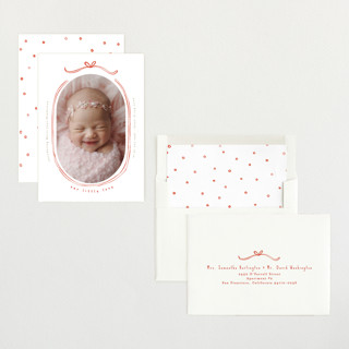 This is a strawberry birth announcements with standard by Creo Study called bundle of joy printing on recycled smooth signature in standard