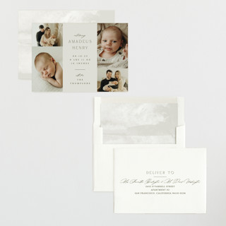 This is a boho neutral birth announcements with standard by Ana Sharpe called photo stack printing on recycled smooth signature in standard