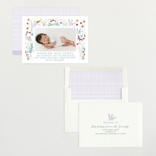 This is a bloom birth announcements with standard by Eve Schultz called baby garden printing on recycled smooth signature in standard