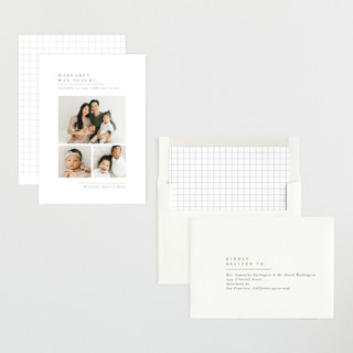 This is a onyx birth announcements with standard by Meggy Masters called minimal triad printing on recycled smooth signature in standard
