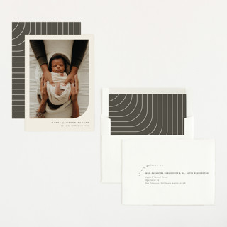 This is a almond birth announcements with standard by Brianne Larsen called simple photo printing on recycled smooth signature in standard
