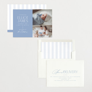 This is a periwinkle birth announcements with standard by Jessica Corliss called announcing elegance printing on recycled smooth signature in standard