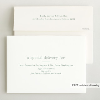 This is a seafoam birth announcements with standard by Emily Betts called handsome two printing on recycled smooth signature in standard