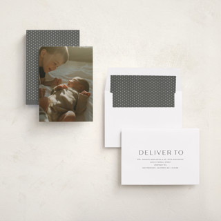 This is a dusk birth announcements with standard by Sara Hicks Malone called moondance printing on recycled smooth signature in standard