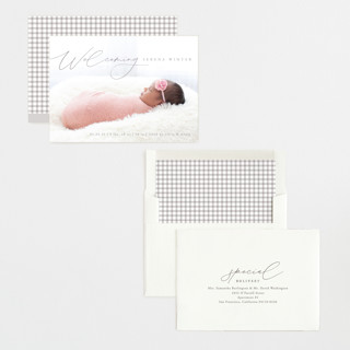 This is a gravel birth announcements with standard by Olivia Raufman called delightful welcome printing on recycled smooth signature in standard