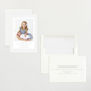 This is a mist birth announcements with standard by Jennifer Holbrook called pinstripe frame printing on recycled smooth signature in standard