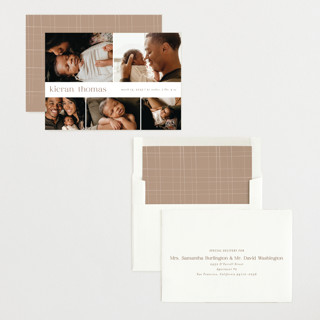 This is a cocoa birth announcements with standard by chocomocacino called concha printing on recycled smooth signature in standard
