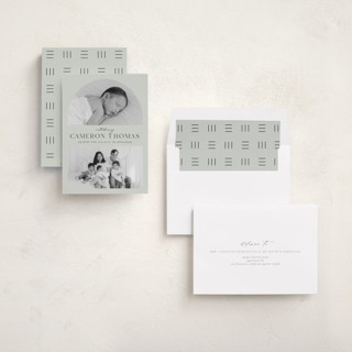 This is a sage birth announcements with standard by Ashley Iwafuchi called simply introducing printing on recycled smooth signature in standard