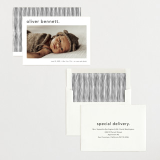 This is a cotton birth announcements with standard by Stacey Meacham called simple name printing on recycled smooth signature in standard