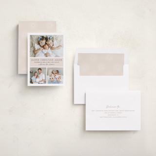 This is a cream birth announcements with standard by Vanessa Doyle called color block printing on recycled smooth signature in standard