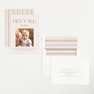 This is a sand birth announcements with standard by Morgan Kendall called southern babe printing on recycled smooth signature in standard
