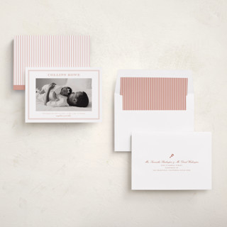This is a ballet slipper birth announcements with standard by Stacey Meacham called engraved printing on recycled smooth signature in standard