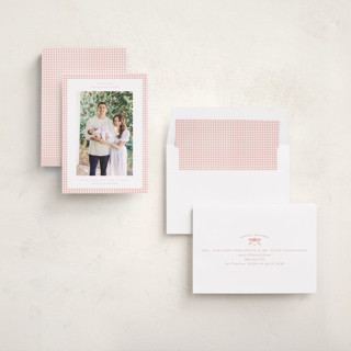 This is a blush birth announcements with standard by Claudia Orengo called preppy fabric printing on recycled smooth signature in standard