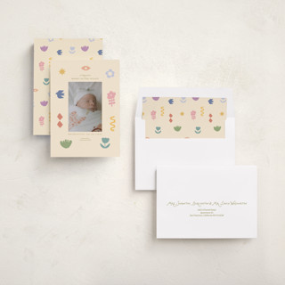 This is a confetti birth announcements with standard by Rina Ozum called scandi folk printing on recycled smooth signature in standard