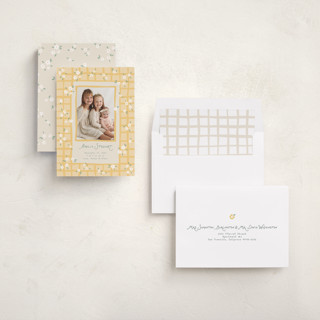 This is a daisy birth announcements with standard by Dani Lugato called garden trellis printing on recycled smooth signature in standard
