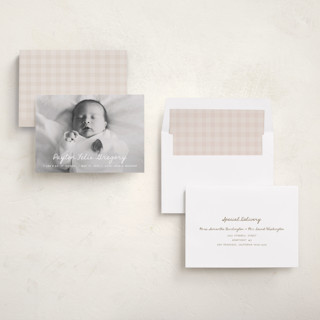 This is a milk birth announcements with standard by chocomocacino called cassatina printing on recycled smooth signature in standard