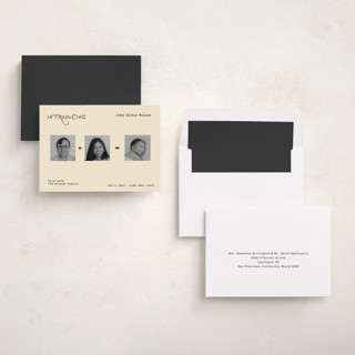 This is a chalkboard birth announcements with standard by Rina Ozum called our new chapter printing on recycled smooth signature in standard