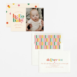 This is a apricot birth announcements with standard by Jessica Corliss called hello sweet baby printing on recycled smooth signature in standard