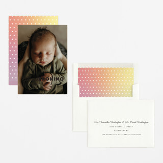 This is a charcoal birth announcements with standard by Snow and Ivy called meet me printing on recycled smooth signature in standard
