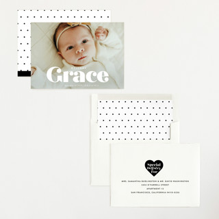 This is a pearl birth announcements with standard by Lori Wemple called name printing on recycled smooth signature in standard