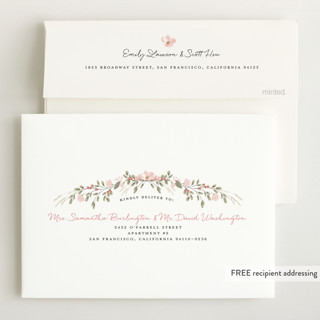 This is a blush birth announcements with standard by Susan Moyal called sweet floral vine printing on recycled smooth signature in standard