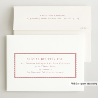 This is a petal birth announcements with standard by Emily Betts called sweetest scallop printing on recycled smooth signature in standard