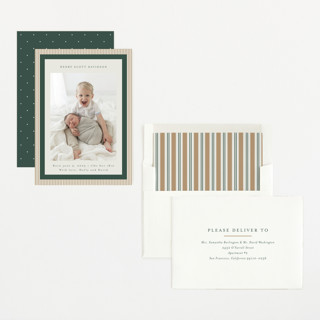 This is a forest birth announcements with standard by Jackie Crawford called modern striped frame printing on recycled smooth signature in standard