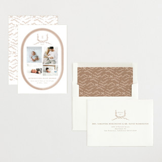 This is a gingerbread birth announcements with standard by Corinne Malesic called festive monogram printing on recycled smooth signature in standard