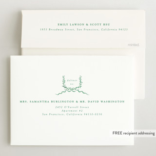 This is a lime birth announcements with standard by Corinne Malesic called festive monogram printing on recycled smooth signature in standard