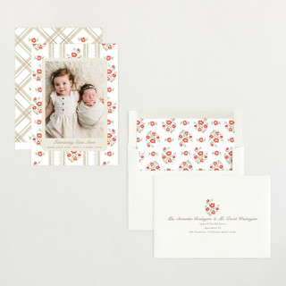 This is a robin birth announcements with standard by Jackie Crawford called cottage watercolor ribbon printing on recycled smooth signature in standard